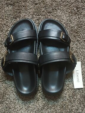 Liberté Black Double-Strap Slide Sandals